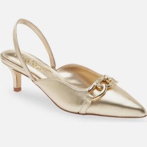 Gold Lilly Pulitzer Jules Kitten Heel Slingback, Size 7.5, NWT